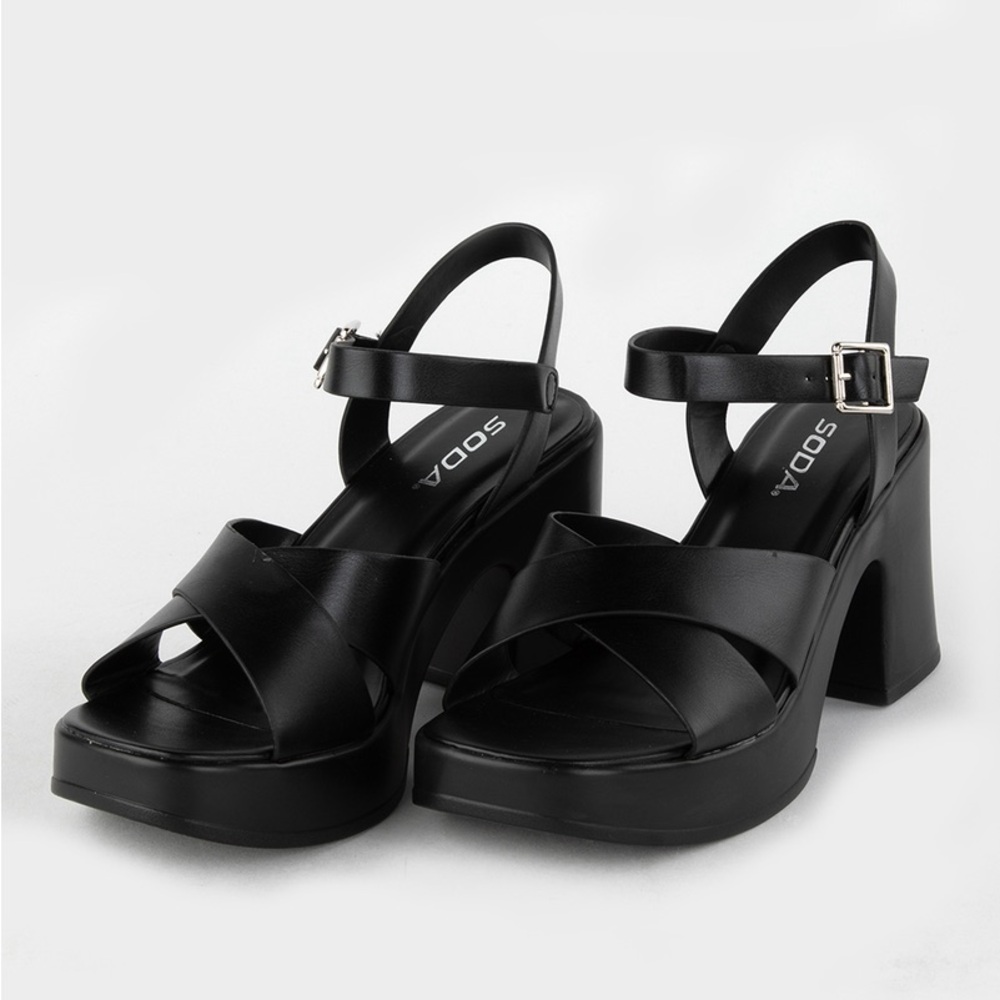 Soda Chunky Block Heel Platform Sandal, Black - image 2